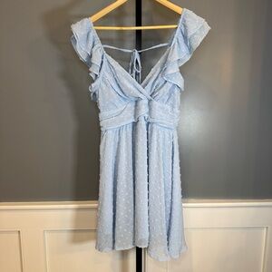Altar’d State Blue Swiss Dot Ruffle Wrap Dress M Cottagecore Spring Easter